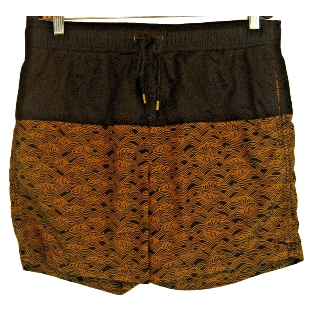 Mens Troops of Tomorrow Black/Tan Lined Poly Swim Board Shorts sz Lx6